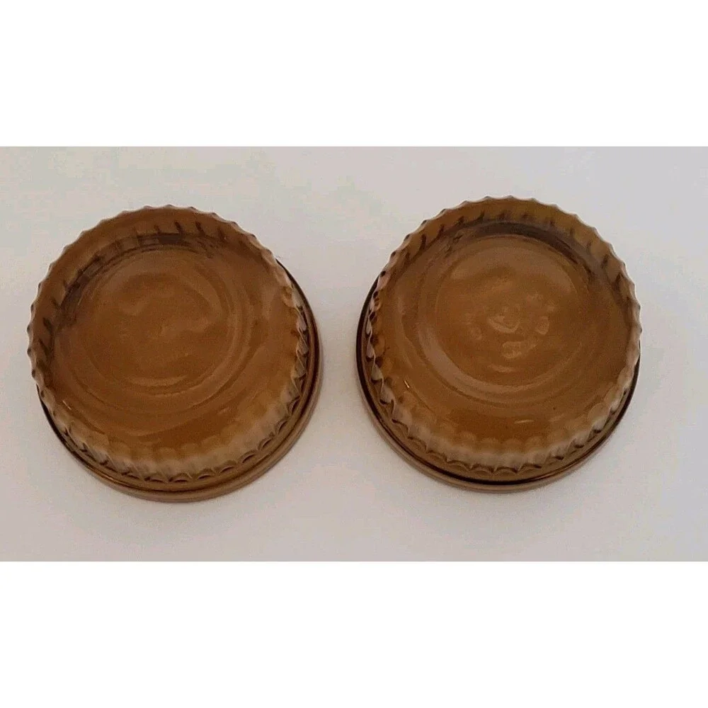Anchor Hocking Amber Glass Ramekins Custard Cups #1434 Set of 4 W/ 2 Lids Vtg